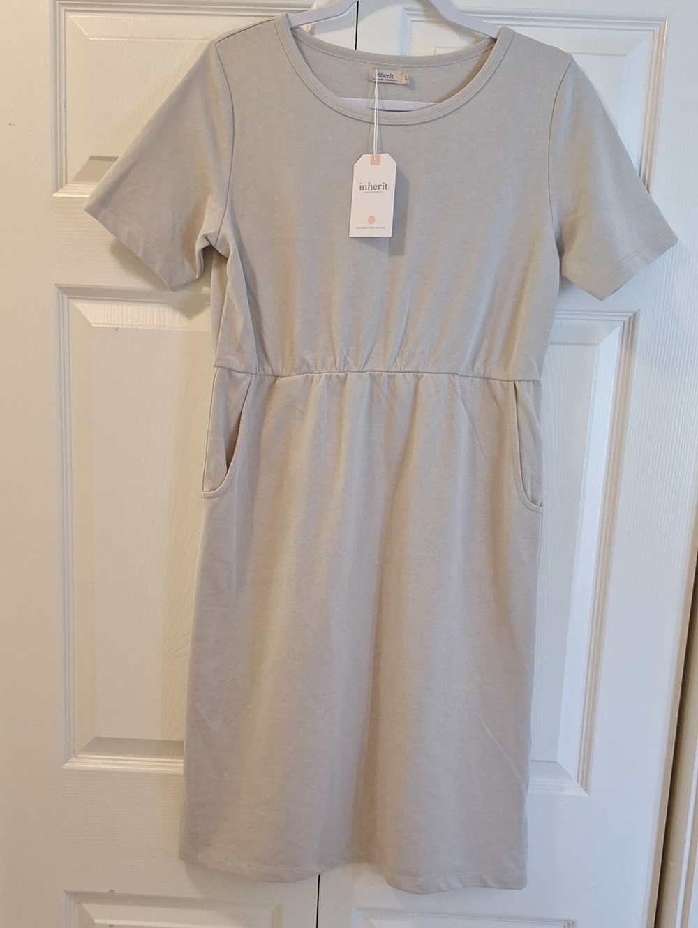 Inherit Casual Short Sleeve Pocket Dress - Light Beige